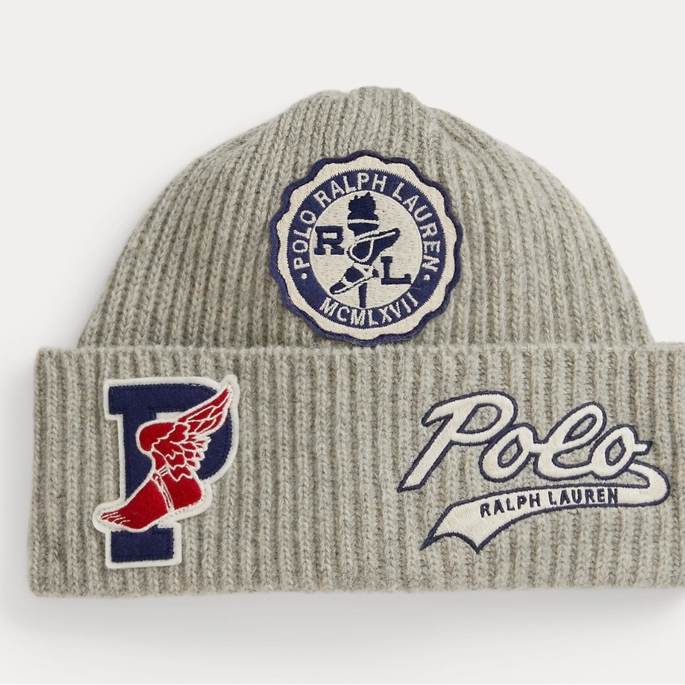 Polo by Ralph Lauren Gray Ribbed Beanie with Patches